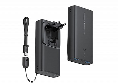 PowerBank 10000mAh Με 2 Θύρες USB-A και Θύρα USB-C 20W - Μαύρο